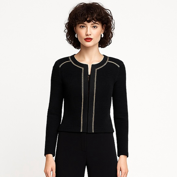 Maje Sweaters - Maje Fine Knit Rhinestone Trim Cardigan Jacket Black Gold French Designer Small